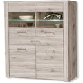 Vitrine mit 2 Turen, 2 Glasturen und 1 Schublade, Sandeiche, 126,9 ¡Á 143,9 ¡Á 41,3 cm