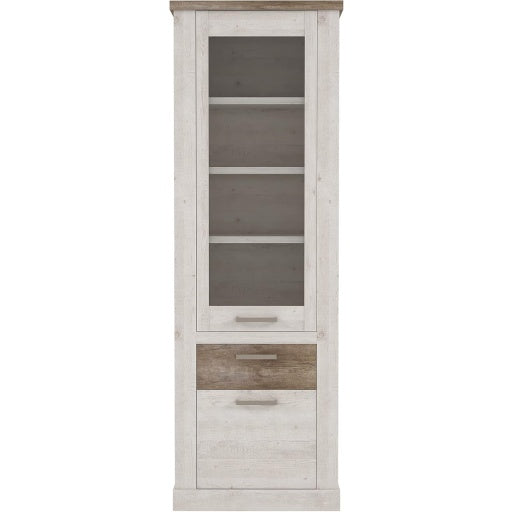 Vitrine mit 1 Tur, 1 Glastur und 1 Schublade aus Holzwerkstoff in Wei?er Pinie und Antik-Eiche, 71,2 ¡Á 212 ¡Á 41,3 cm