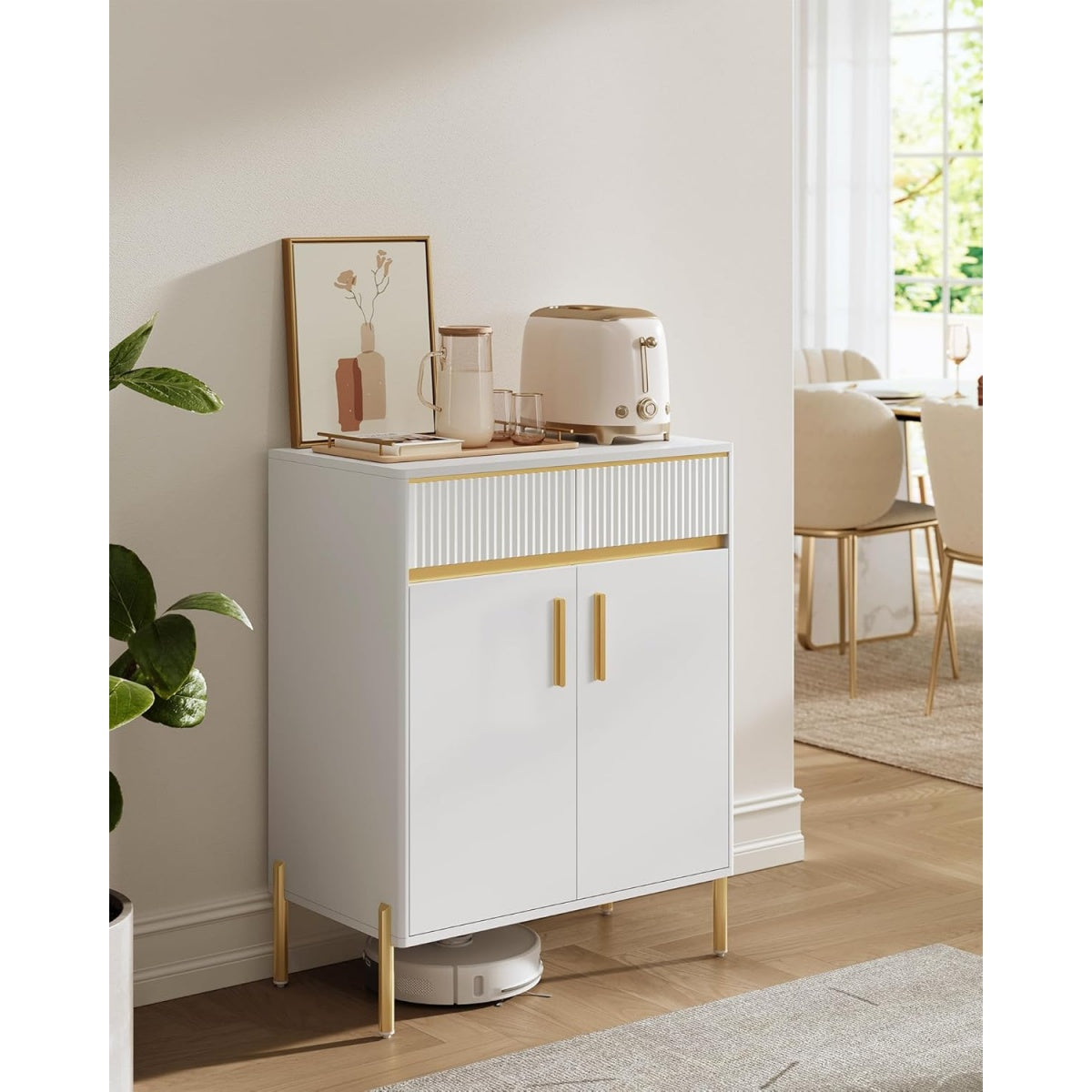 Buffetschrank mit Schubladen, Turen und verstellbarer Ablage, Wolkenwei?