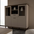 Highboard mit 3 Turen und 1 Schublade in Kaschmirbeige und Eiche, 144,8 ¡Á 142,9 ¡Á 41,2 cm