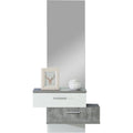 Kompaktgarderobe mit Spiegel und 2 Schubladen aus Holzwerkstoff in Wei? und Betonoptik, 75,4 ¡Á 157 ¡Á 25,6 cm