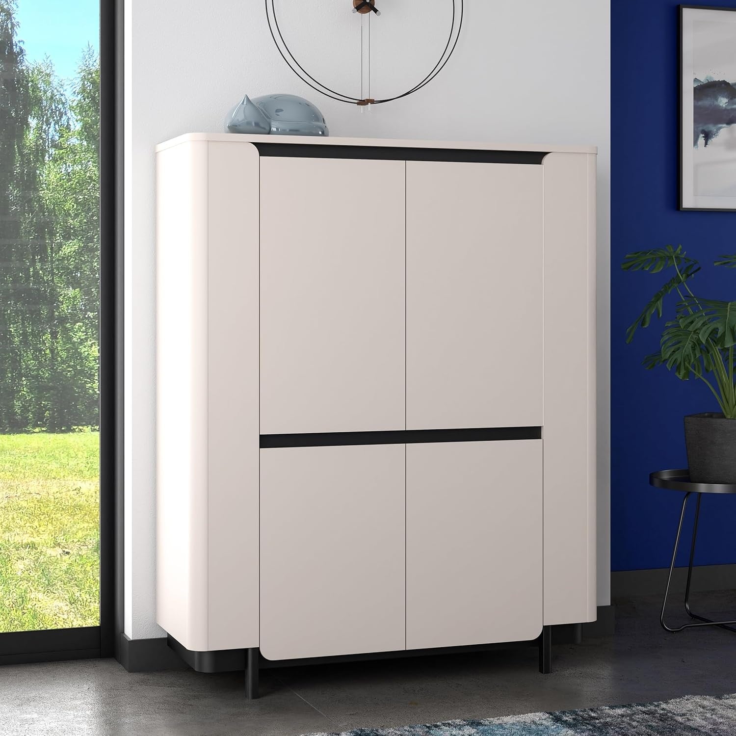 Highboard mit 4 Turen und abgerundeten Ecken aus Holzwerkstoff in Kaschmirbeige, 130,3 ¡Á 161,1 ¡Á 44,8 cm
