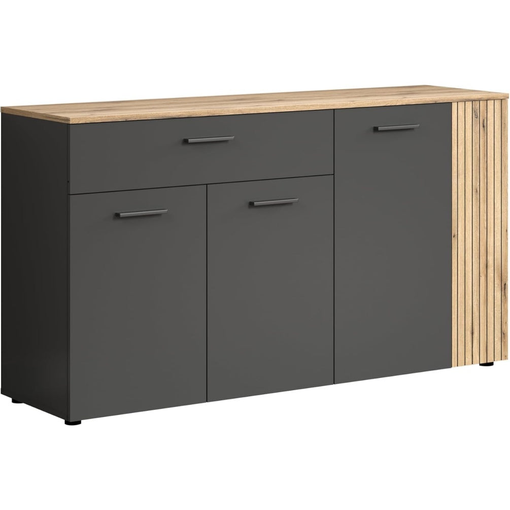 Sideboard in Anthrazit und Eiche mit Schublade, 5 Fachern und verstellbaren Einlegeboden, 150 ¡Á 83 ¡Á 42 cm
