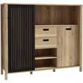 Schrank mit 2 Schubladen, 2 Turen und 3 Regalfachern, Eiche und Schwarz, 149,9 ¡Á 129,9 ¡Á 40,2 cm