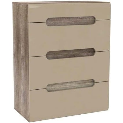 Kommode mit 4 Schubladen aus Holzwerkstoff in Antik-Eiche und Beige Hochglanz, 80 ¡Á 104,6 ¡Á 43,1 cm