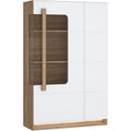 Vitrine mit 2 Turen und abgerundeten Glasscheiben aus Holzwerkstoff in Riviera-Eiche und Wei? Hochglanz, 89,9 ¡Á 139,6 ¡Á 34,3 cm