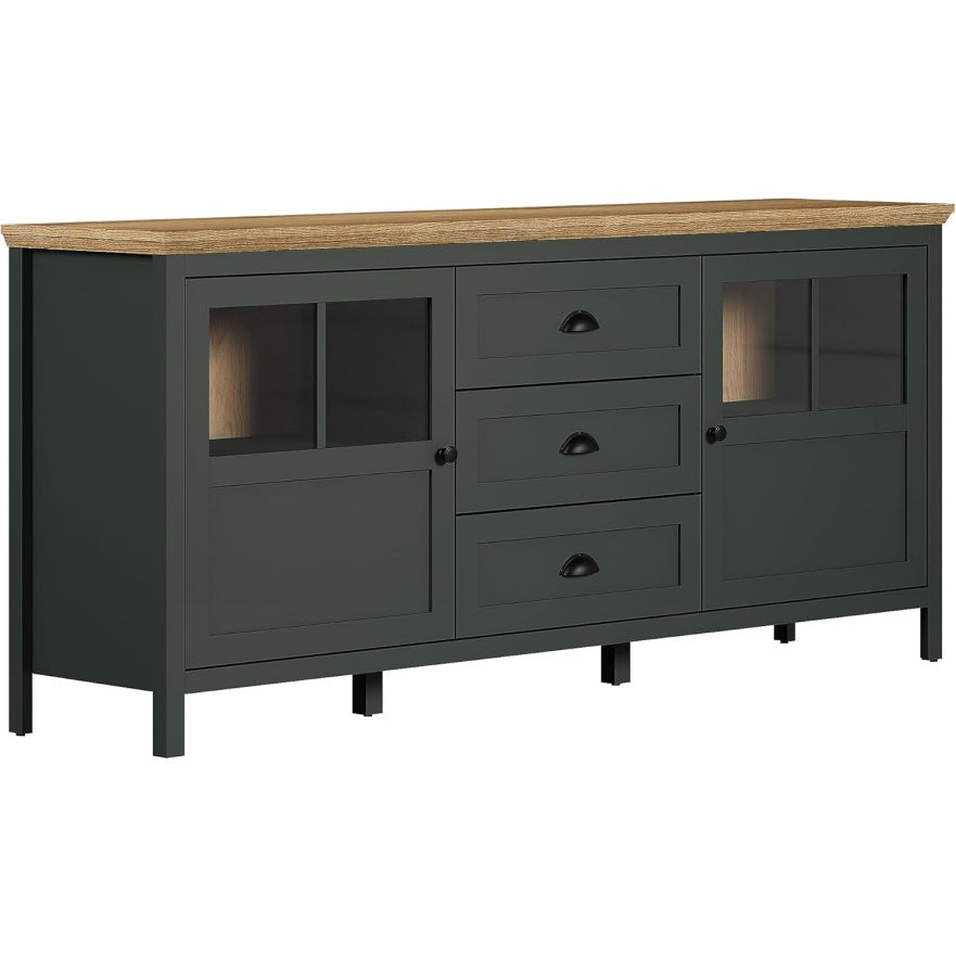 Sideboard in Tannengrun und Eiche mit 4 Fachern und 3 Schubladen, 185 ¡Á 86 ¡Á 45 cm